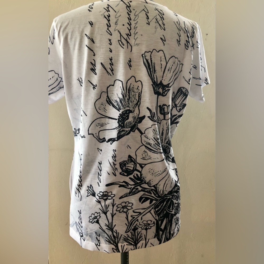 MILANO Womens Embellished Silver Studded T-Shirt Size Medium Black & White - Picture 7 of 14